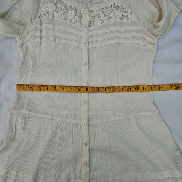 Free People Cream Lace Trim Button Front 3/4 Sleeve Tunic Dress Women's Small - Picture 12 of 14